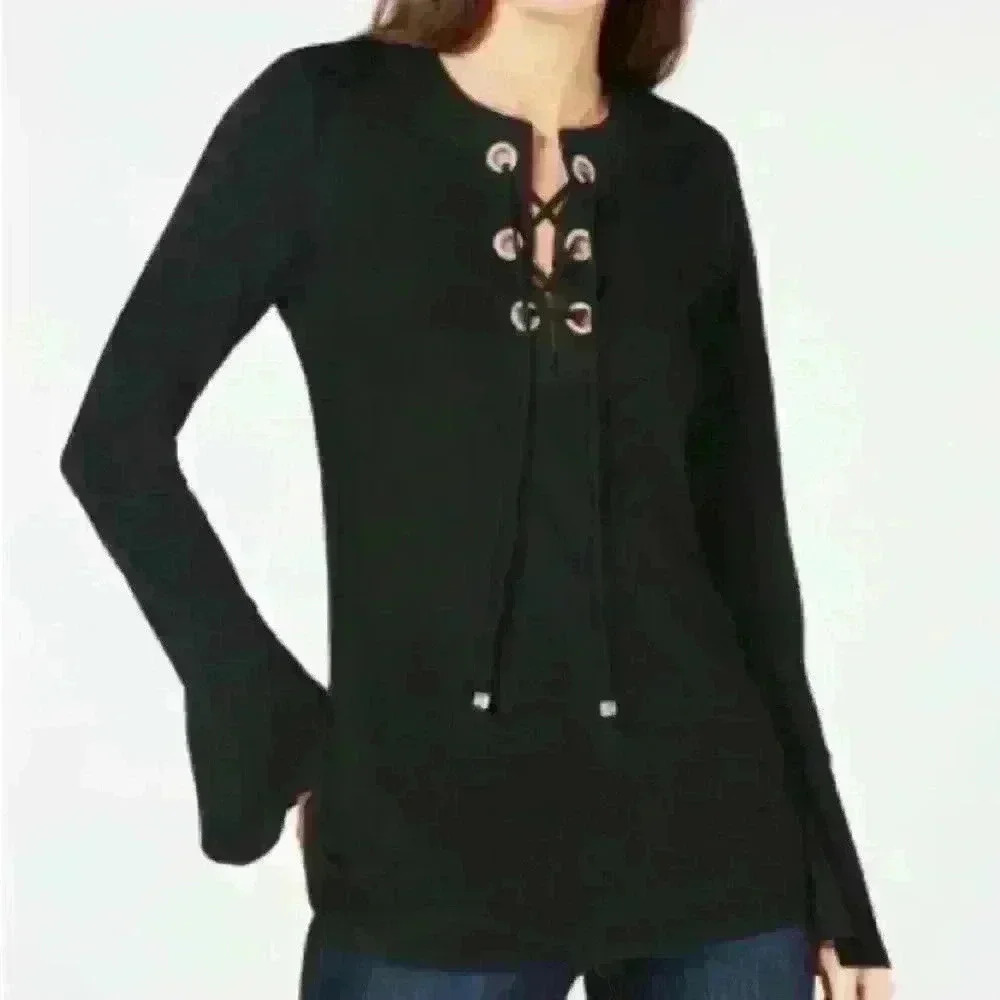 Michael Kors Bell Sleeve Grommet Lace Up Top